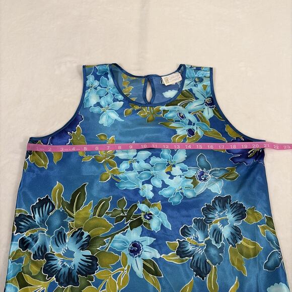 Vintage California Dynasty Blue Floral Satin Pajama Lounge Set Top Pants Medium - Picture 10 of 16